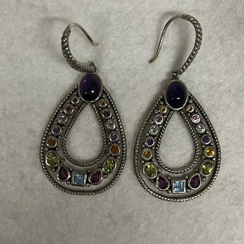 Great buy! Elegant Multi-Color Teardrop Sterling Silver with Gemstones Earrings